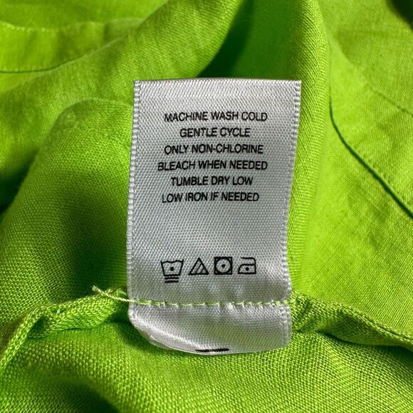 John Mark Size Large 100% Linen Top Green Boho Tunic Button Shirt 3/4 Sleeves - Picture 10 of 10